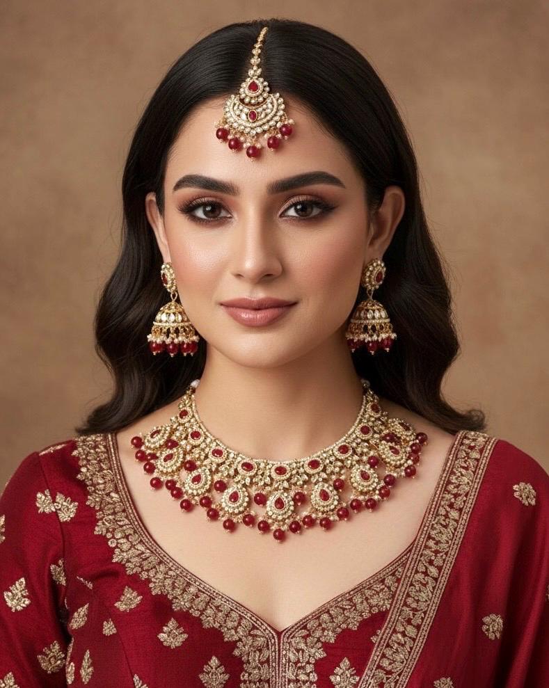 RINISHA red maroon Kundan  necklace set/ wedding jewelry pakistani bollywood jewelry/ punjabi indian kundan earrings maangtika