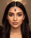 SAIRA Ruby red doublet stone maangtika in doublet stone, Indian bridal jewelry