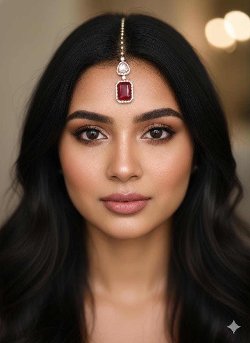 SAIRA Ruby red doublet stone maangtika in doublet stone, Indian bridal jewelry