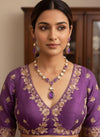 RHEA  purple necklace,Doublet Stones Uncut Polki Kundan Wedding Jewelry Necklace with Earrings,Indian Pakistani jewelry, two tone