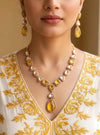 RHEA Yellow colour necklace,Doublet Stones Uncut Polki Kundan Wedding Jewelry Necklace with Earrings,Indian Pakistani jewelry, two tone