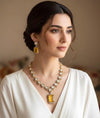 MANASVI Yellow colour necklace,Doublet Stones Victorian style Polki Kundan Wedding Jewelry Necklace with Earrings,Indian Pakistani jewelry