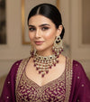 FIZA wine purple Kundan Choker earrings maangtika,Punjabi Jewellery,Indian Kundan Necklace Set,cz zircon,Pakistani nikaah Jewelry,Bridal set