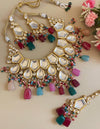 MALVIKA Kundan Necklace set ,multicoloured navratna jewelry, Indian Pakistani wedding bridal jewelry,maangtika included
