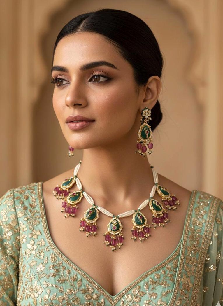 SUHANI Sabyasachi inspired Emerald and Ruby Fusion Kundan set