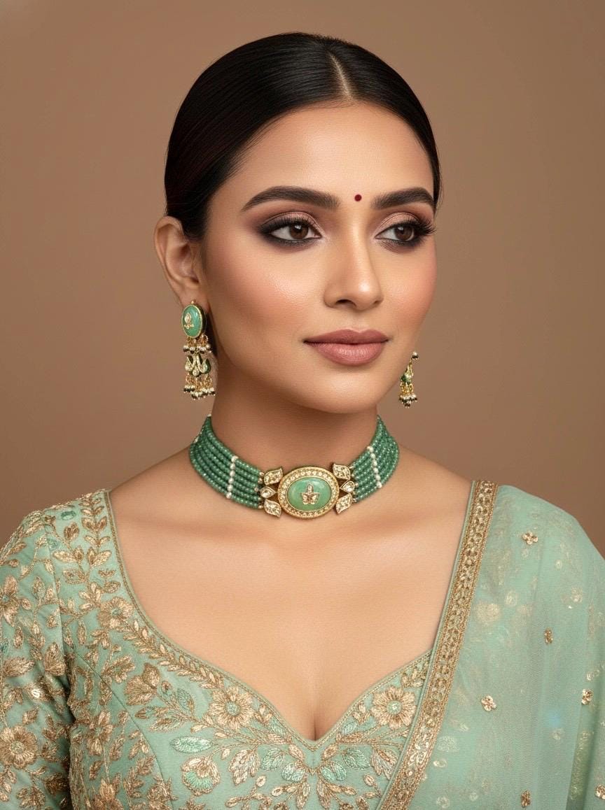 PRAGNA Sabyasachi inspired Mint Fusion Kundan choker set, necklace set, indian wedding Rajwada jewelry/ pakistani jewelry
