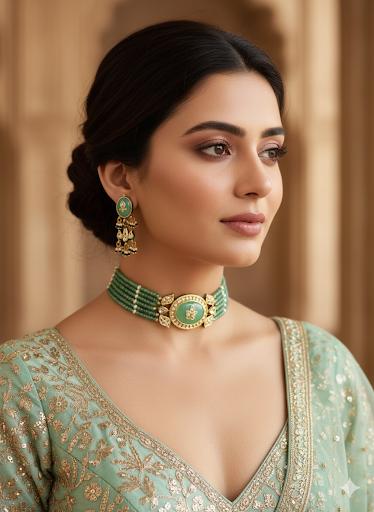 PRAGNA Sabyasachi inspired Mint Fusion Kundan choker set, necklace set, indian wedding Rajwada jewelry/ pakistani jewelry