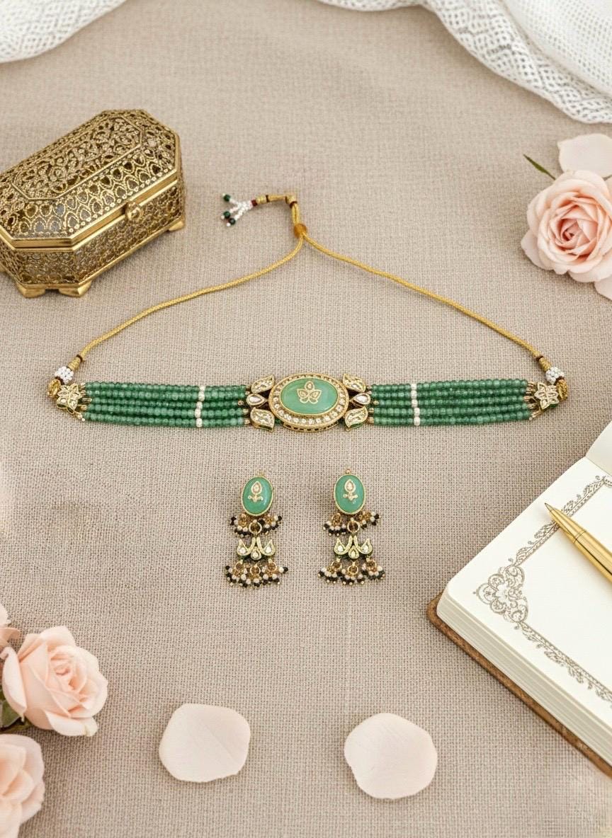 PRAGNA Sabyasachi inspired Mint Fusion Kundan choker set, necklace set, indian wedding Rajwada jewelry/ pakistani jewelry