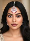 MISHA Diamond look Maang tikka in ruby red /Indian Jewellery/ Pakistani Wedding Bridal CZ  maangtika/head hair accessories/ head gear