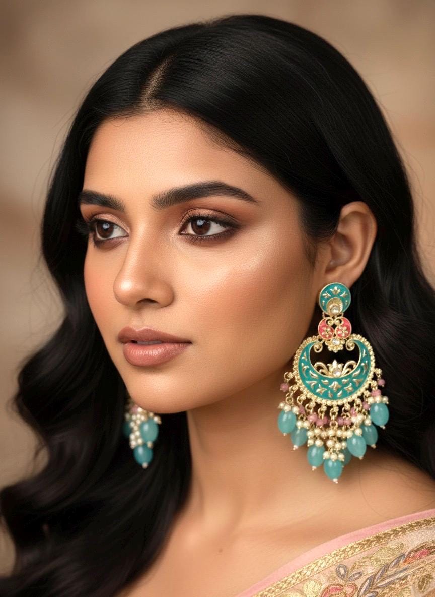 AADHYA blue colour earrings/Bollywood meenakari earrings/Pakistani bridal jewelry /Indian Diwali jewelry/ blue peach chandbali