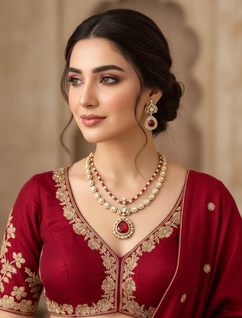 ROSINA Ruby Red Necklace earrings set in doublet stone