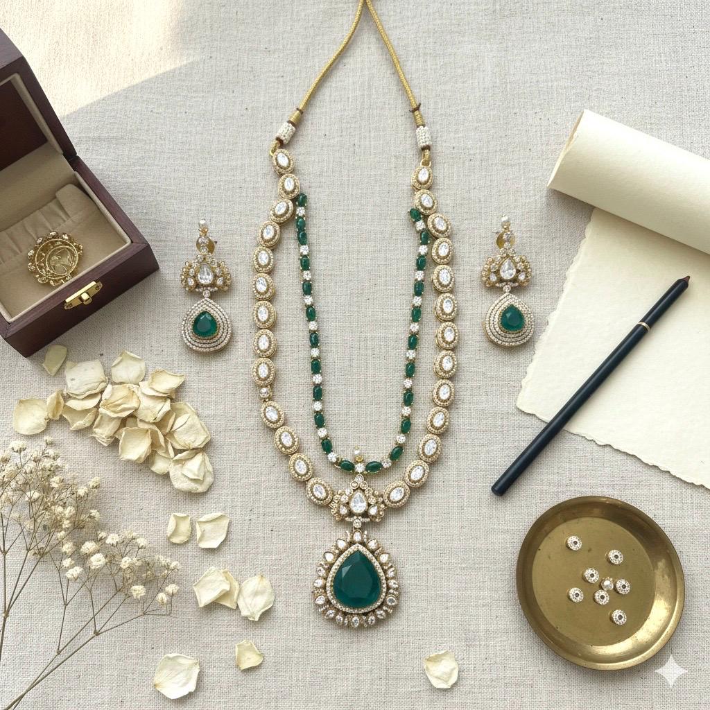 ROSINA Emerald green Necklace earrings set in doublet stone