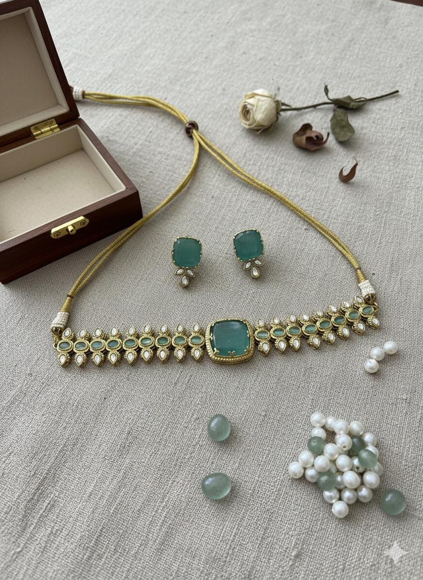 NITYA Mint Choker set, Indian Pakistani ethnic wedding jewelry