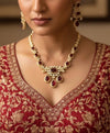 KETAKI Ruby Red Necklace and earrings set, Indian Pakistani traditional jewelry, ruby red kundan necklace set