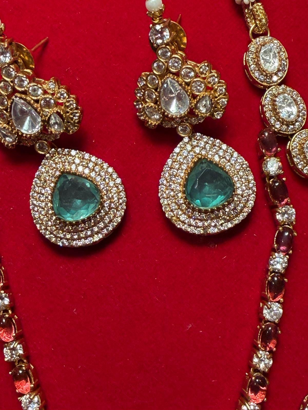 ROSINA Premium quality  Kundan Necklace set in Doublet stone, Mint Ruby Kundan Indian Bridal Jewelry cz Diamond set