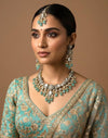 ASMITA mint Kundan necklace set with Maangtika, Indian Pakistani traditional wedding bridal jewelry
