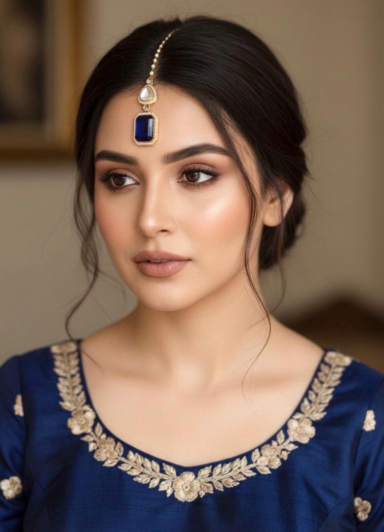 SAIRA Navy blue doublet stone maangtika, Indian bridal jewelry