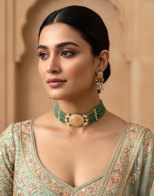 PRAGNA Sabyasachi inspired Mint pink Fusion Kundan choker set, necklace set, indian wedding Rajwada jewelry/ pakistani jewelry