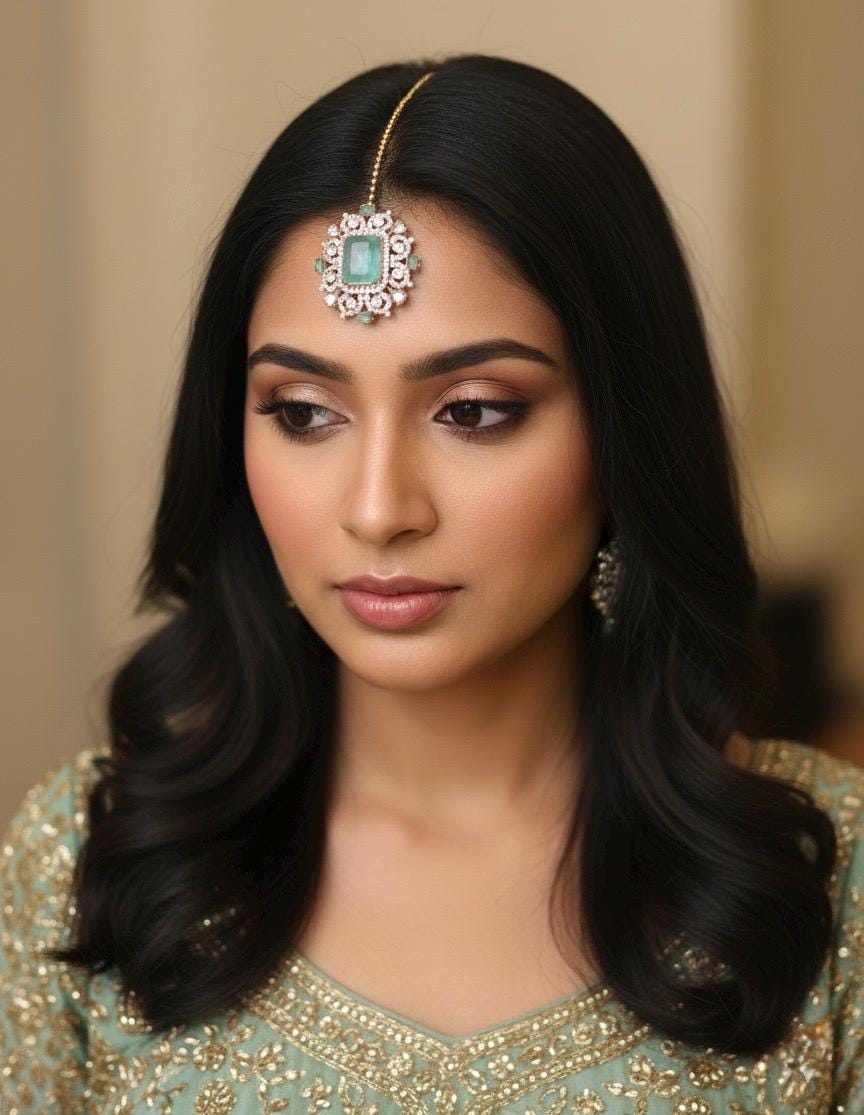 HANIA Mint doublet stone maangtika, Indian bridal jewelry