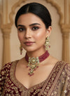 NADIRA Sabyasachi inspired Burgundy pink Fusion Kundan choker set, necklace set, indian wedding Rajwada jewelry/ pakistani jewelry