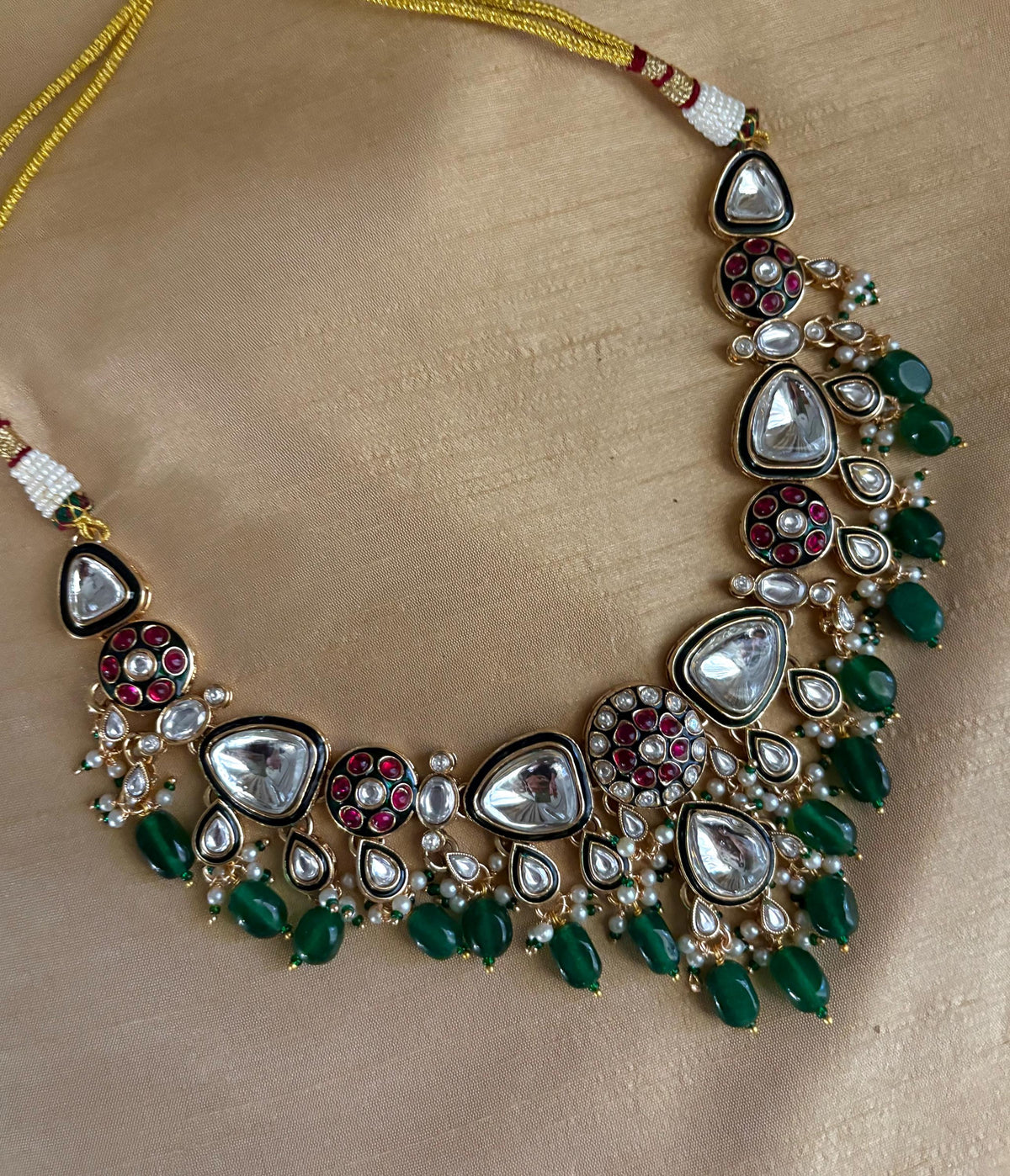 ASMITA Green Kundan necklace set with Maangtika, Indian Pakistani traditional wedding bridal jewelry