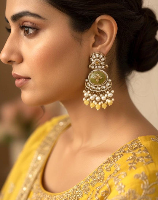 RAGINI Yellow kundan earrings, Indian traditional wedding jewelry