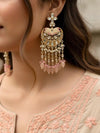 AVNI Peach Gold Tone Royal Kundan earrings / Indian dangler Earrings,Pakistani Wedding Jewelry/peach  bollywood danglers