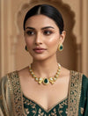 RHEA Gold polish green colour necklace set , Indian Bridal jewelery,green colour jewelry,golden polish necklace