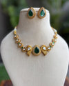RHEA Gold polish green colour necklace set , Indian Bridal jewelery,green colour jewelry,golden polish necklace