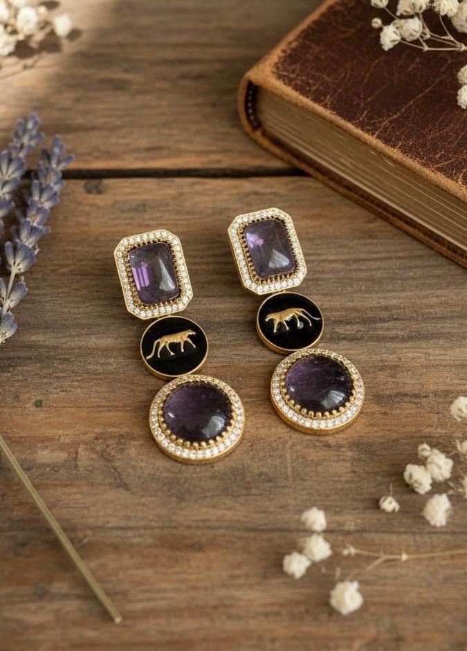 VIYA Sabyasachi inspired mauve purple earrings, Indian fusion earrings in mauve colour, indo western jewelry
