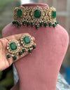 MAISHA Emerald green kundan cz choker necklace set in doublet stone,  Indian  pakistani bridal jewelry, moissanite jewelry in green colour