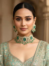 MAISHA mint green kundan cz choker necklace set in doublet stone,  Indian  pakistani bridal jewelry, moissanite jewelry in mint green colour