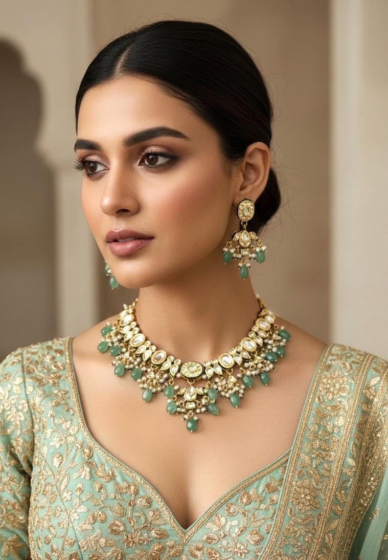 AAFIYA Mint Gold Necklace Set