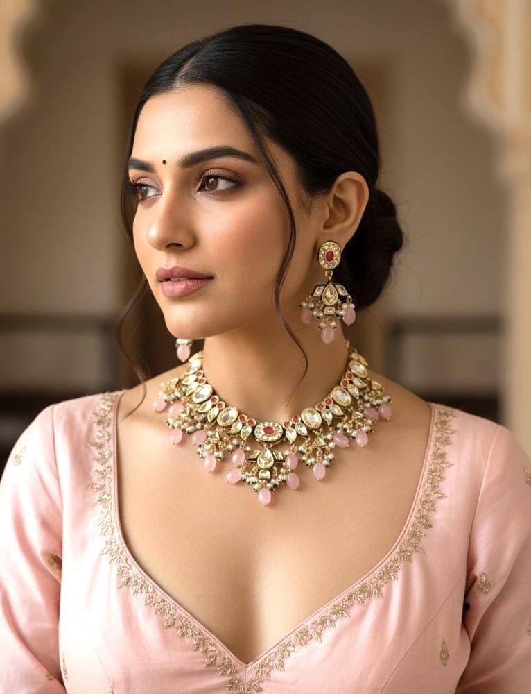 AAFIYA Pink Gold Necklace Set
