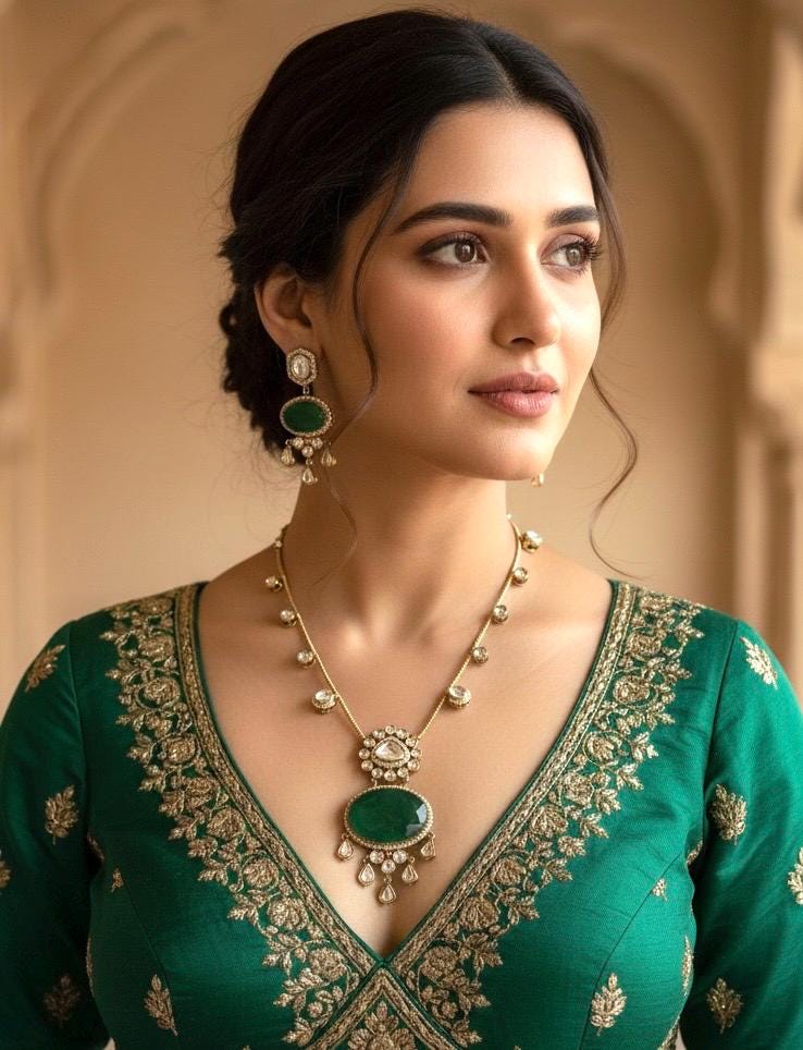 SHREYA Emerald green doublet stone Necklace Set in Victorian Style