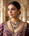 YUKTI Sabyasachi inspired purple colour cz and zircon sleek necklace set in  mehndi golden polish,Indian bridal wedding jewelry
