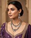 YUKTI Sabyasachi inspired purple colour cz and zircon sleek necklace set in  mehndi golden polish,Indian bridal wedding jewelry