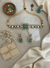 TARU Mint green choker necklace set,cz Indian Bridal jewelry,doublet stone,pakistani wedding jewellery