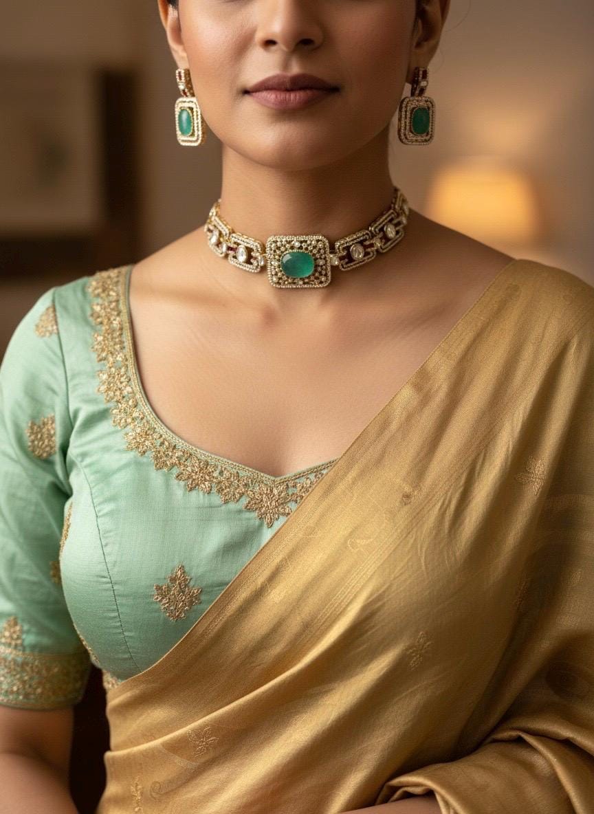 TARU Mint green choker necklace set,cz Indian Bridal jewelry,doublet stone,pakistani wedding jewellery