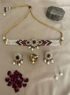 MERIN Ruby and ivory white pearl  choker set,cz Indian Pakistani jewelry