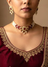 MERIN Ruby and ivory white pearl  choker set,cz Indian Pakistani jewelry