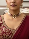 MERIN Ruby and ivory white pearl  choker set,cz Indian Pakistani jewelry