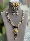 URVI Sabyasachi inspired Dark blue Victorian style kundan necklace set,Indian Bridal jewelry, cz kundan Victorian golden polish