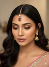 SAIRA Ruby red doublet stone maangtika in doublet stone, Indian bridal jewelry