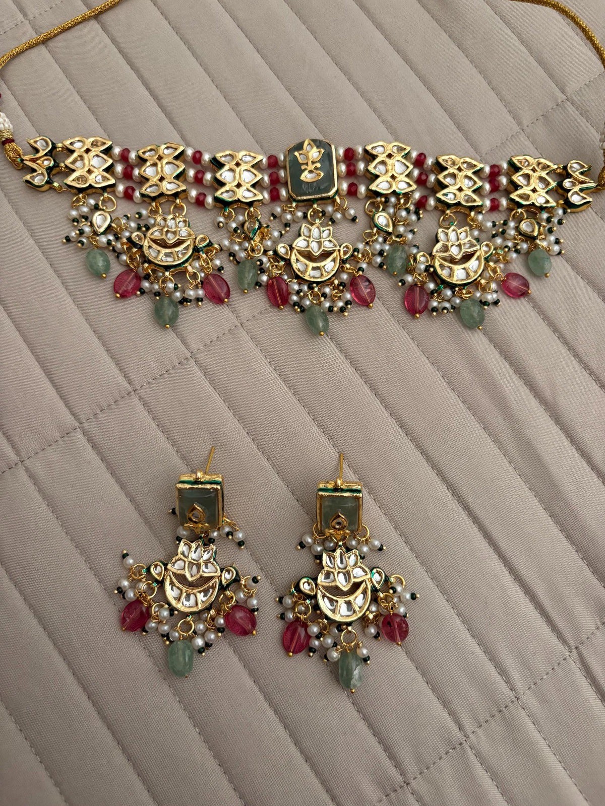 SHITAL Sabyasachi inspired Mint pink  Fusion Kundan choker set, necklace set, indian wedding Rajwada jewelry/ pakistani jewelry
