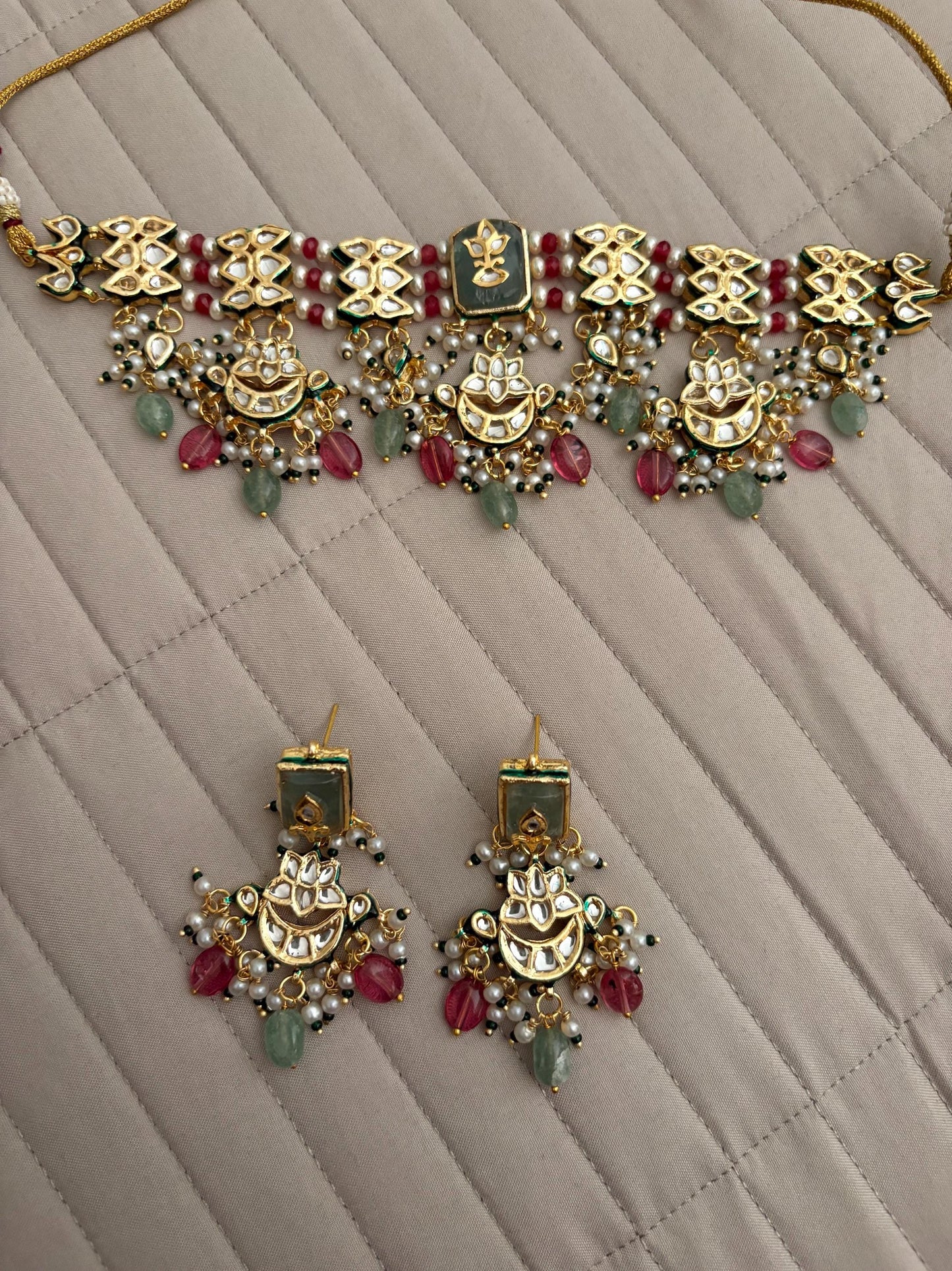 SHITAL Sabyasachi inspired Mint pink  Fusion Kundan choker set, necklace set, indian wedding Rajwada jewelry/ pakistani jewelry