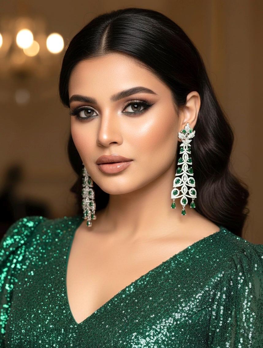RISHIKA high quality Emerald green american diamond earrings Indian Wedding jewellery, bridal,bollywood jewelry, prom, zirconia danglers