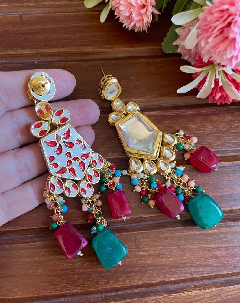 MALVIKA Kundan Necklace set ,multicoloured navratna jewelry, Indian Pakistani wedding bridal jewelry,maangtika included