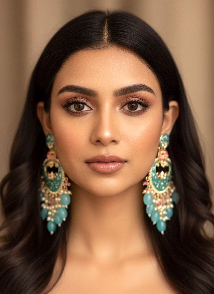 AADHYA blue colour earrings/Bollywood meenakari earrings/Pakistani bridal jewelry /Indian Diwali jewelry/ blue peach chandbali