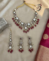 ASMITA Deep Ruby Kundan necklace set with Maangtika, Indian Pakistani traditional wedding bridal jewelry